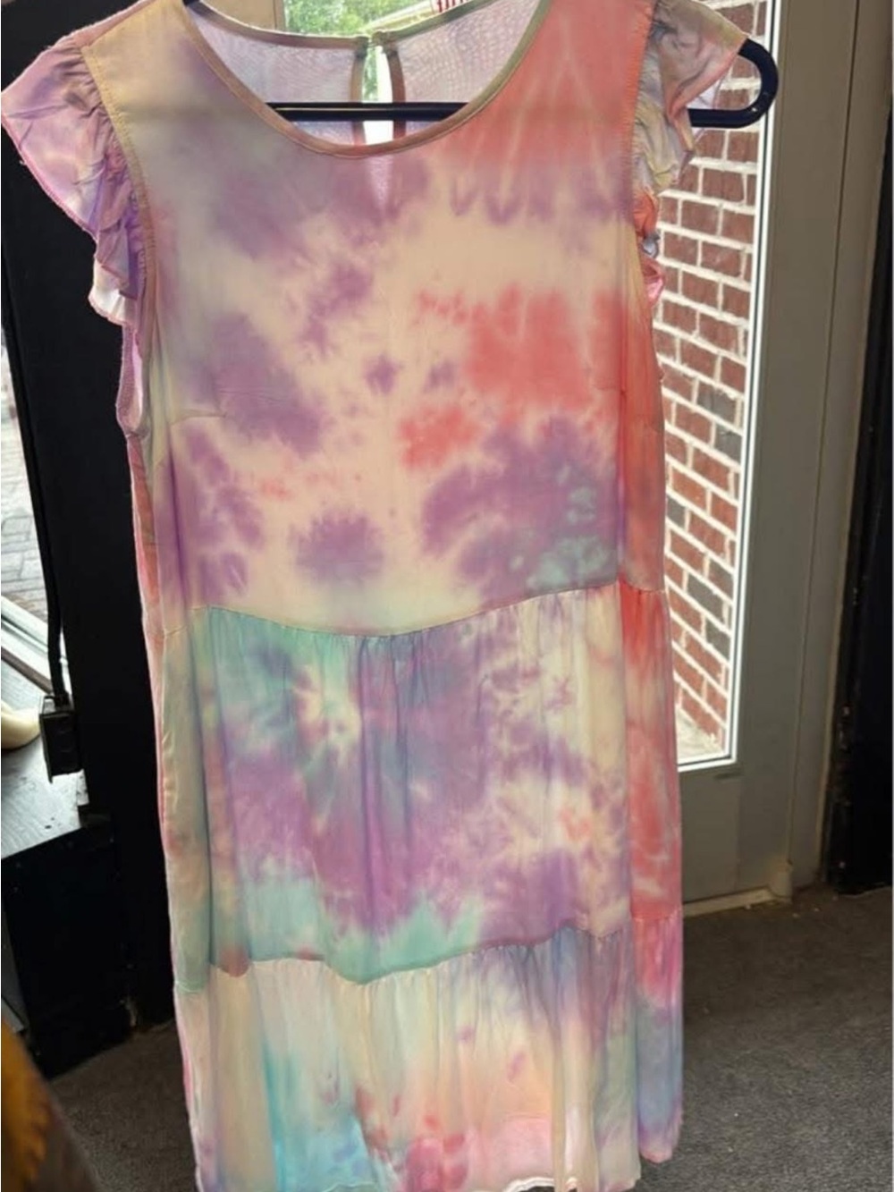 Pastel Tie-Dye Tiered Ruffle Sleeve Dress